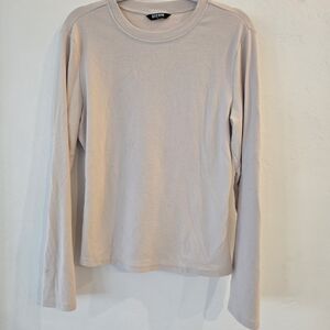 BYBEE Long Sleeve Crewneck Tee in Light Beige